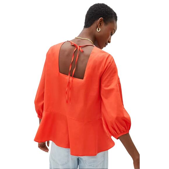 Harshman Anthropologie Arpina Coral Puff Sleeve Peplum Blouse Size S - Picture 2 of 7